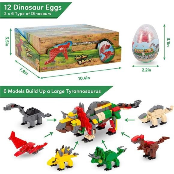 12pcs Easter Egg Prefilled w/ Dinosaur Building Blocks for Easter Basket Stuffer - Picture 2 of 6